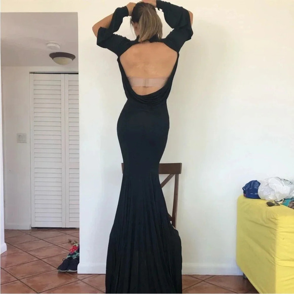 black gown w/ train long sleeve dramatic statement dress like Beyoncé wore sz 8 - Picture 9 of 17